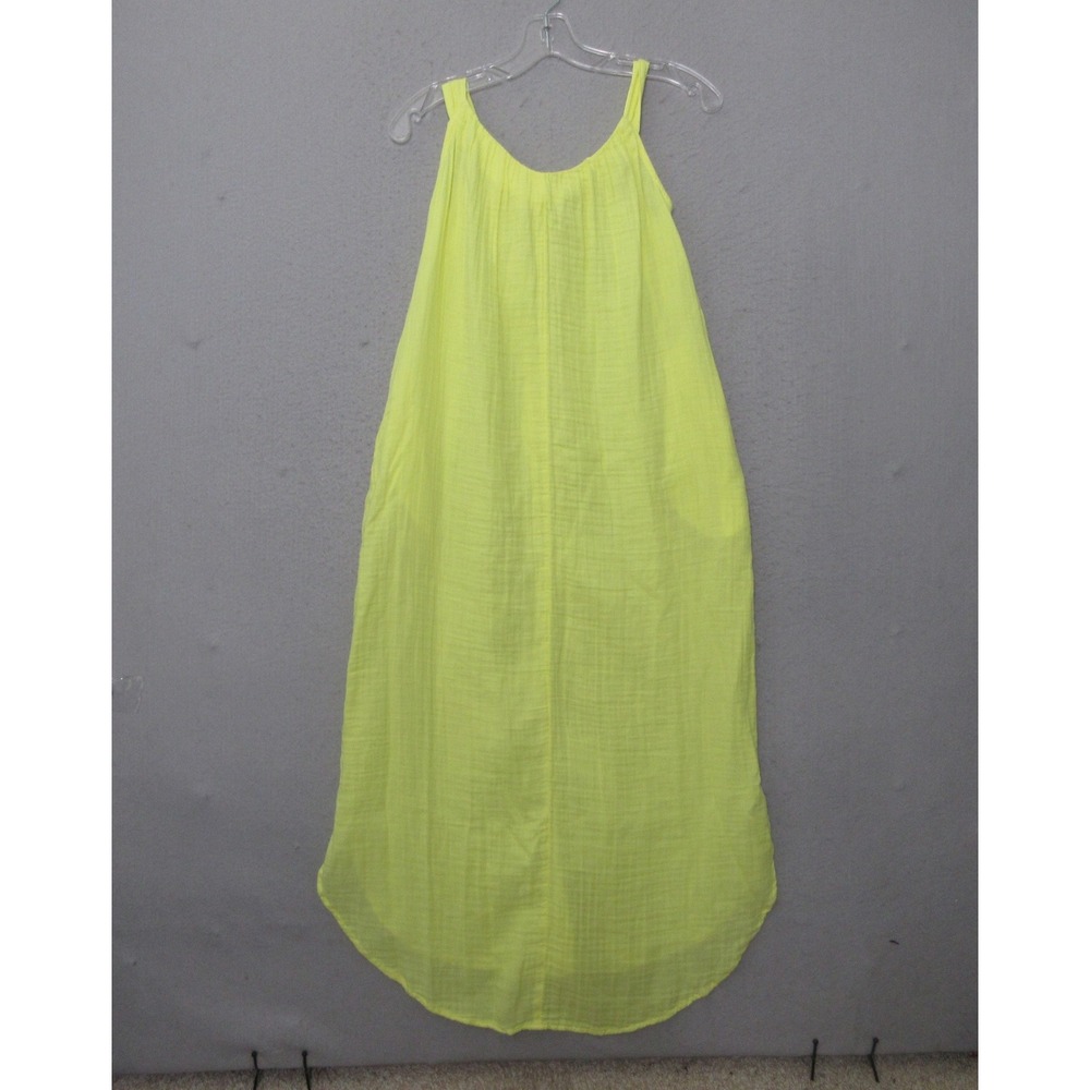 Old Navy Dress S Neon Highlighter Yellow Cotton Gauze Beachy Tie Back Maxi NWT